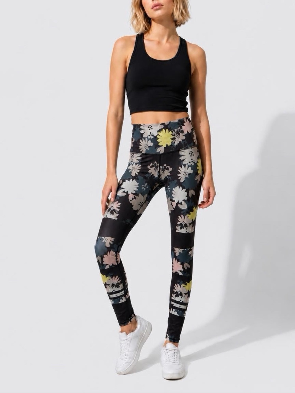 Carbon 38 M Black High-Waist Flower Power Leggings Pink, Green, Yellow Floral